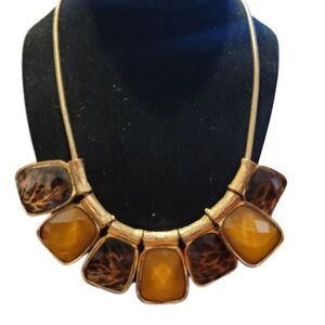 BIB NECKLACE animal print horn necklace statement gold tone Cab